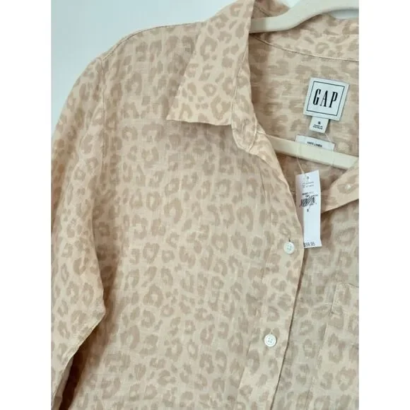 Gap 100% Linen Animal Print Shirt Women's Size Small New Neutral Classic N64 - Picture 5 of 14